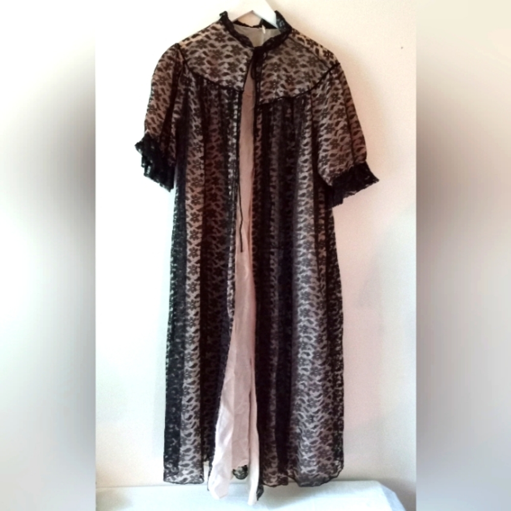1940s Glamour Black Lace Dressing Gown Lingerie - Excellent Vtg Condition-